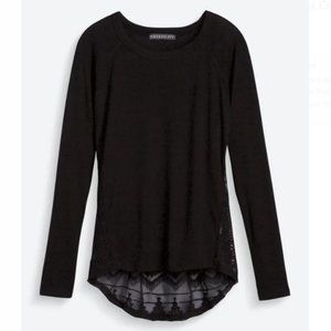 Brixon Ivy Mange Mixed Media Crochet Back Knit Top Black S